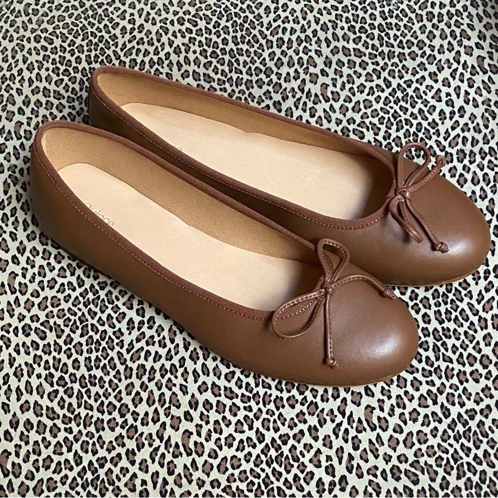 QUINCE CHOCOLATE BROWN ITALIAN LEATHER BOW BALLET FLATS- Sz10 NIB- FABULOUS! 🎁